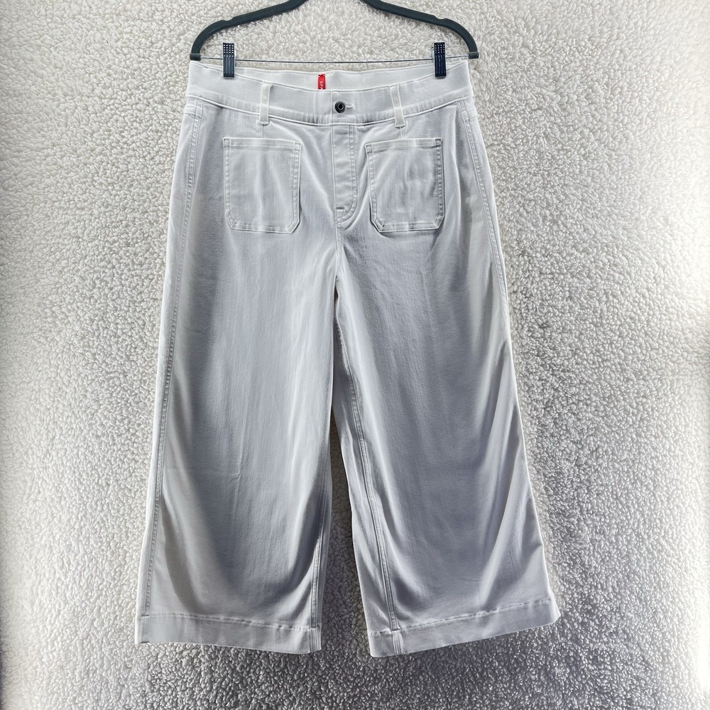 Spanx Cropped Wide Leg Pants Patch Pockets Classic White Stretch Women's XL